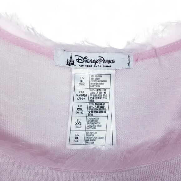DISNEY PARKS Minnie Mouse Pink Lightweight Looseloom Fringe Edge Sweater - XL - Picture 4 of 6